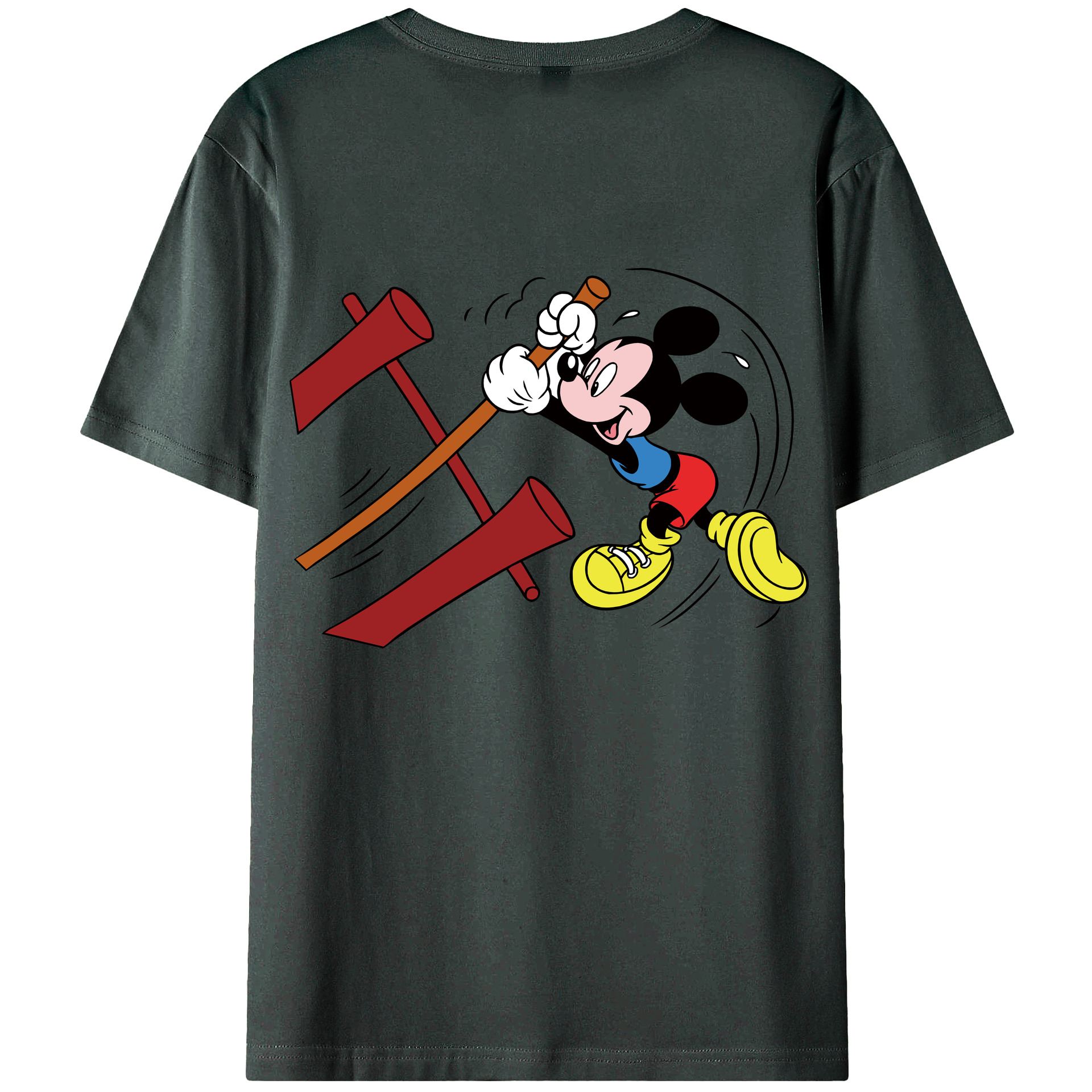 ミッキーマウス Mickey Mouse 綿100％ メンズ半袖Tシャツ（バックプリント） 通気性